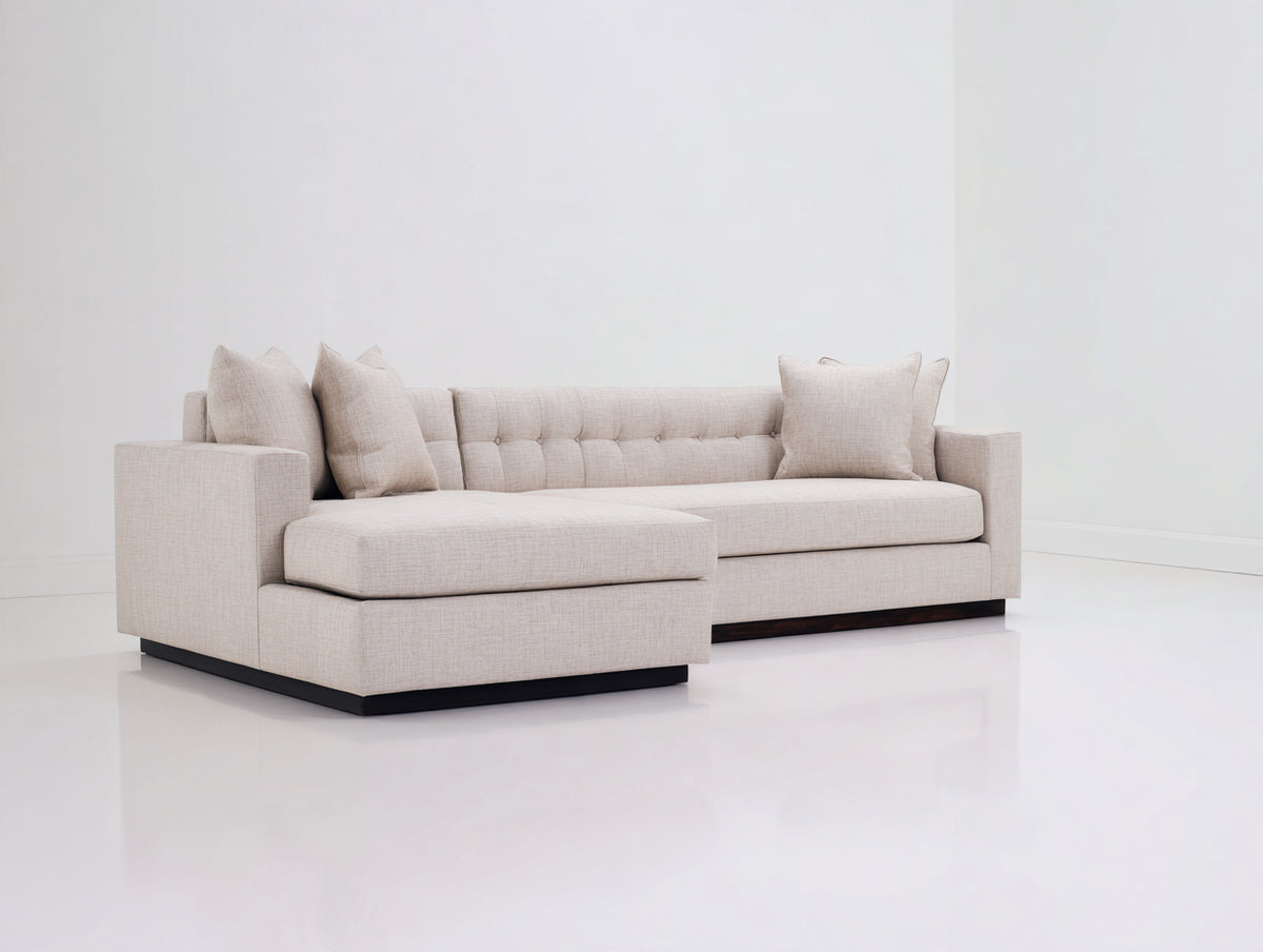 Canapé d'angle - tissu - 298 x 180 x 84 cm - beige - style contemporain capitonné