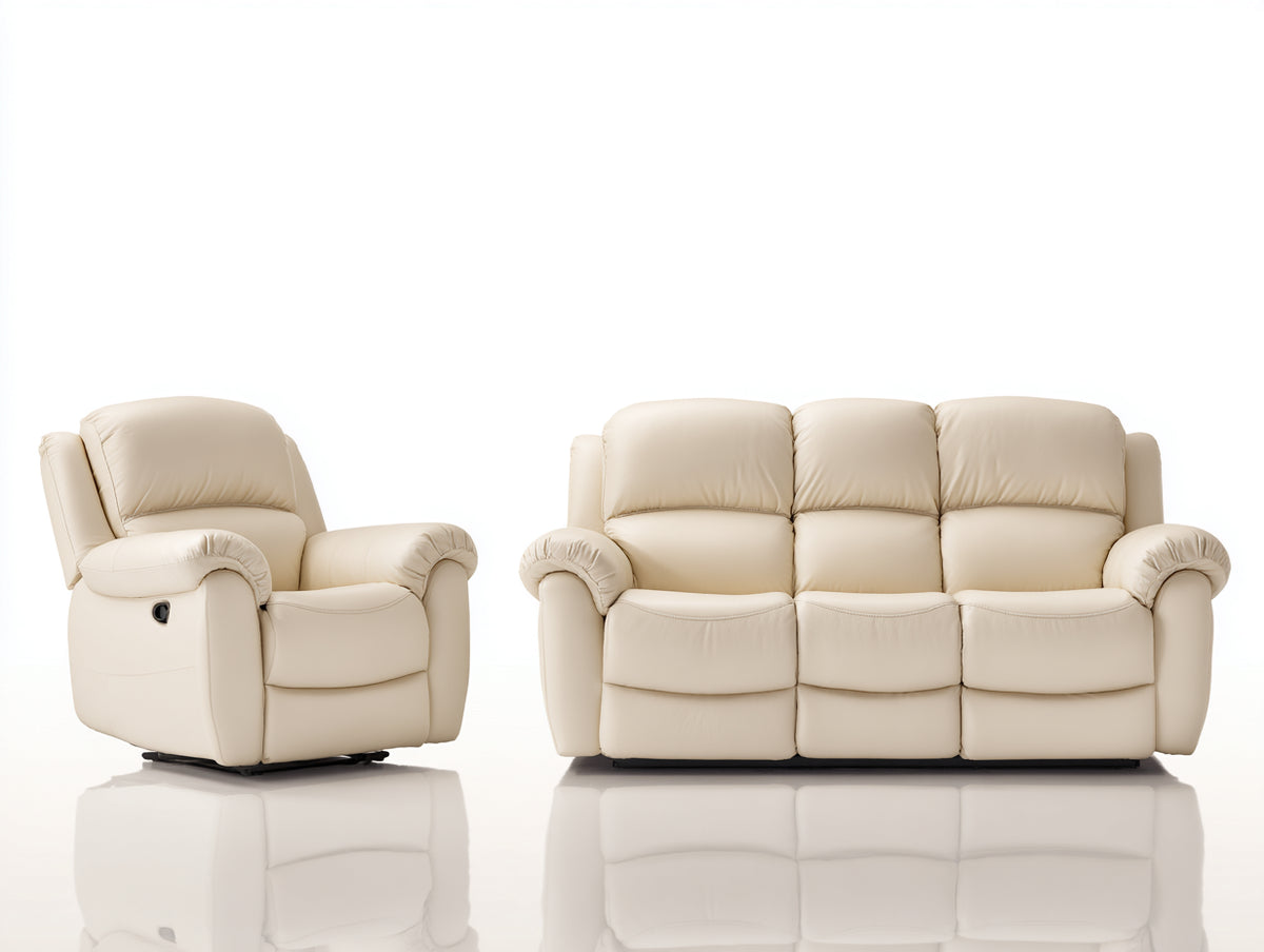 Ensemble de canapés - Similicuir - 222 x 101 x 102cm - Ivoire - Classique relax