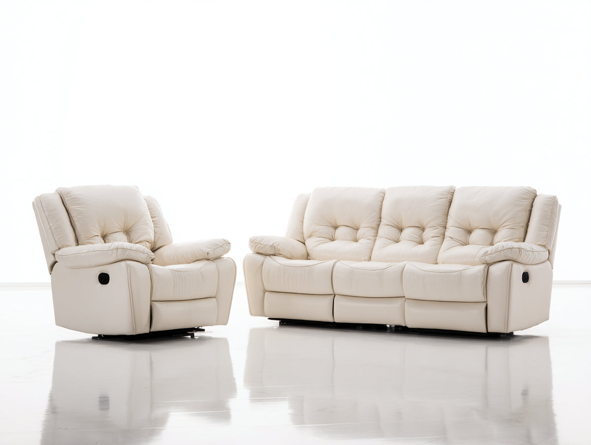 Ensemble de canapés - Similicuir - 221 x 100 x 103cm - Blanc cassé - Classique relax