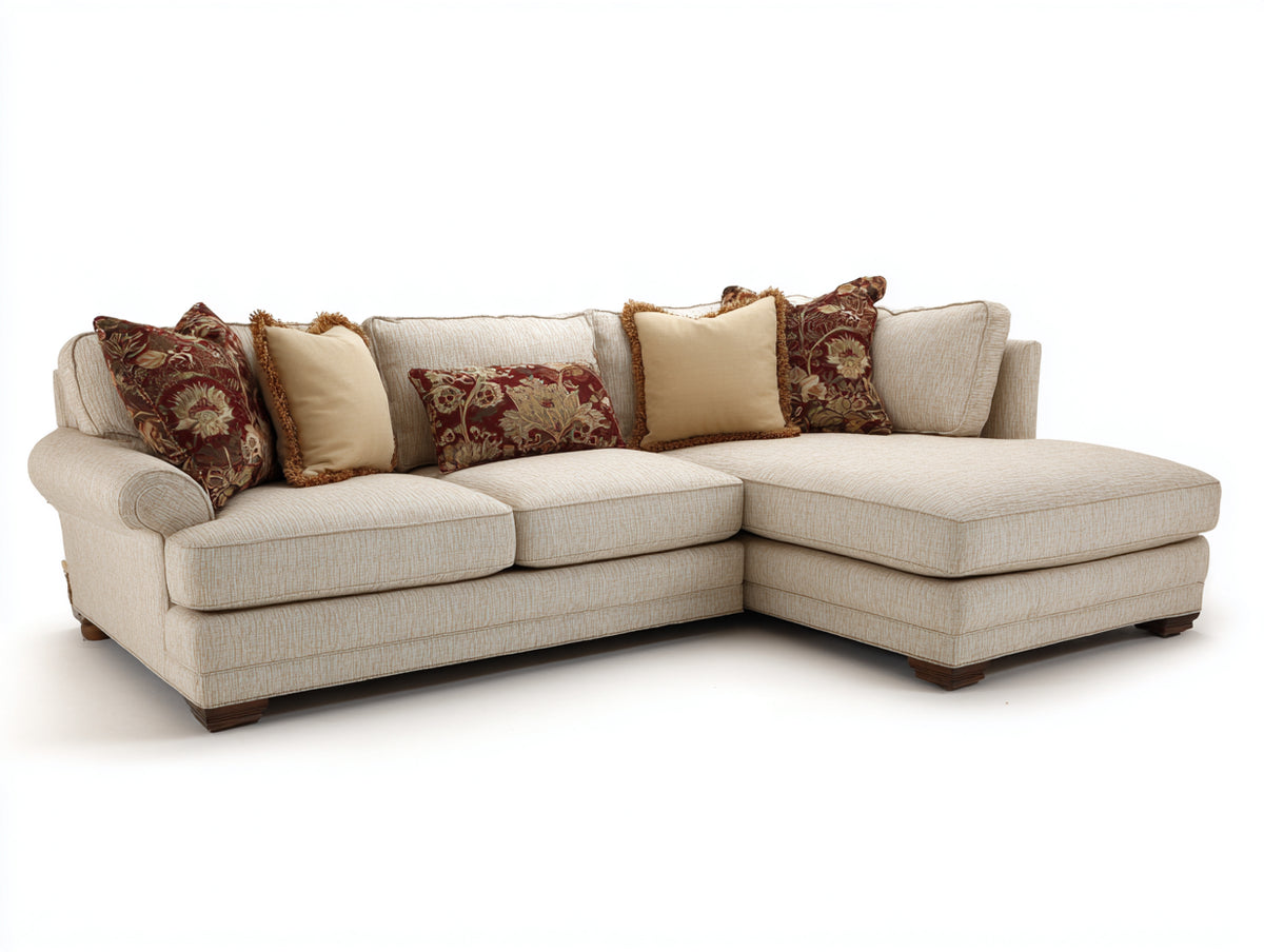 Canapé d'angle - tissu - 302 x 185 x 91 cm - beige clair - style classique contemporain
