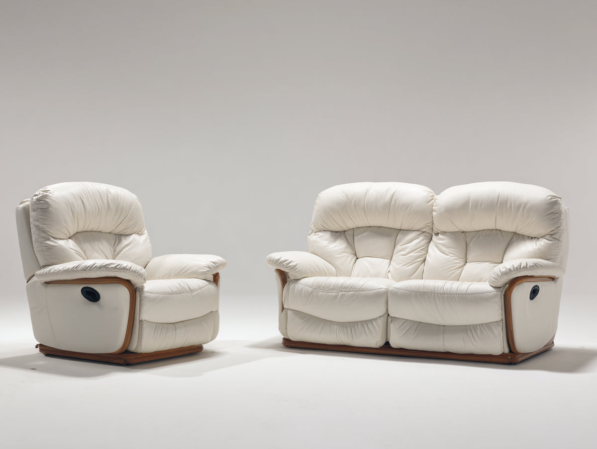 Ensemble de canapés - Similicuir - 163 x 96 x 103cm - Blanc crème-Bois naturel - Classique inclinable