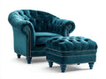 Fauteuil en tissu - Velours - 91 x 90 x 100cm - Bleu pétrole foncé - Chesterfield capitonné