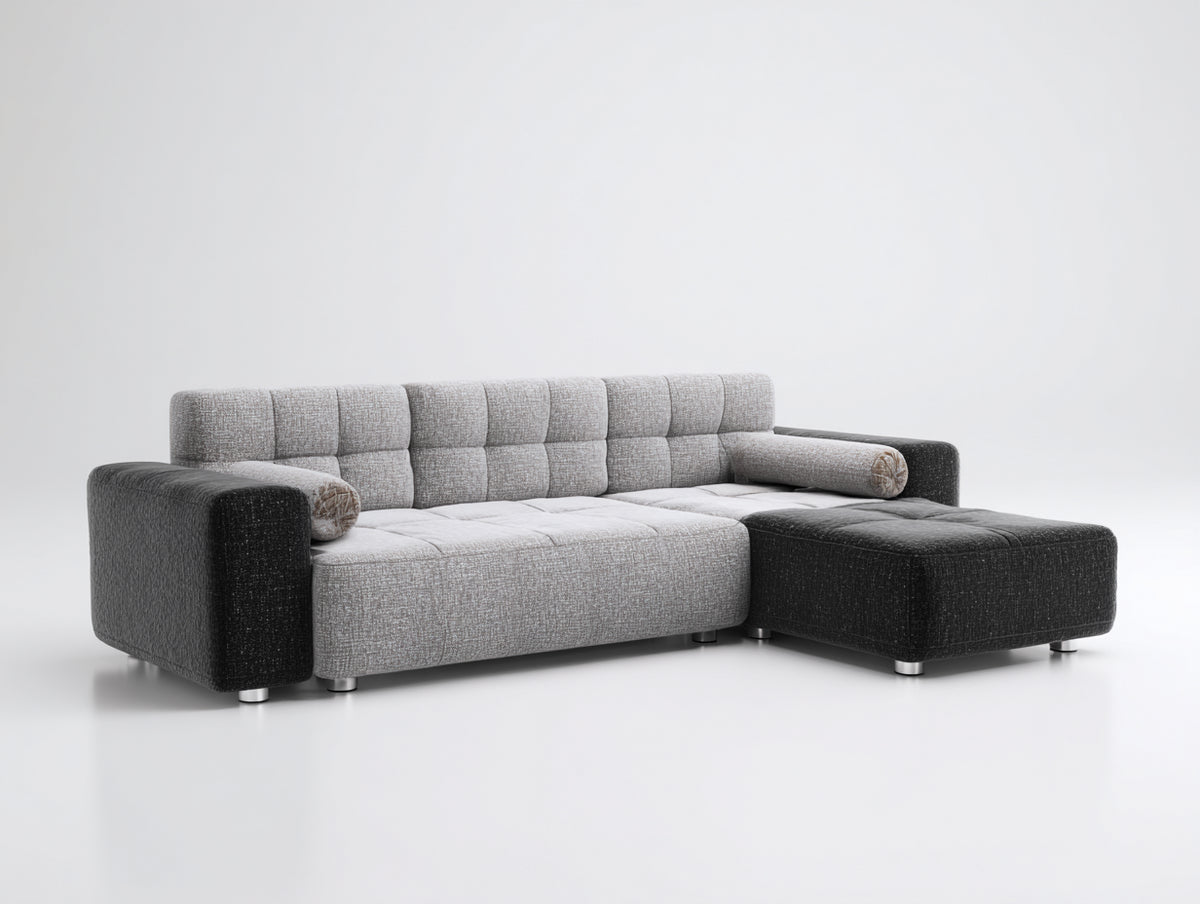 Canapé d'angle - tissu - 286 x 166 x 87 cm - gris clair-gris anthracite - style contemporain capitonné