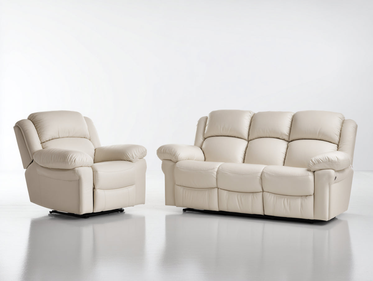 Ensemble de canapés - Similicuir - 224 x 100 x 103cm - Ivoire - Classique relax