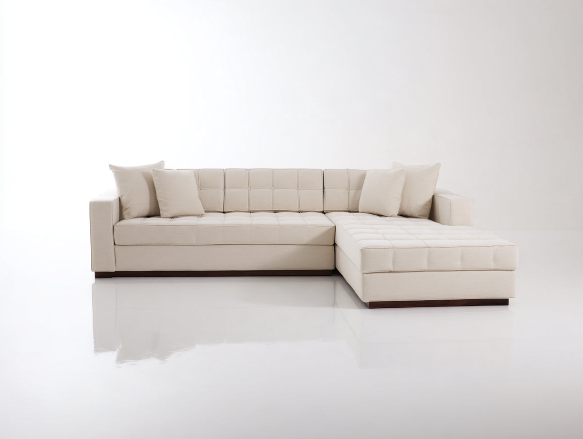 Canapé d'angle - tissu - 301 x 185 x 85 cm - crème - style contemporain capitonné