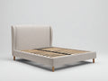 Lit double - tissu-bois - 219x177x113 cm - beige clair - style moderne