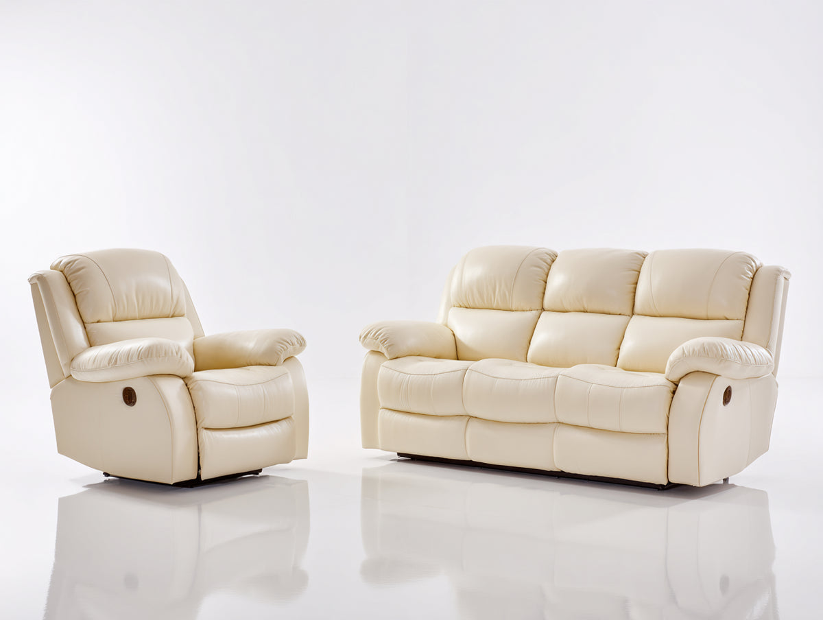 Ensemble de canapés - Similicuir - 227 x 101 x 104cm - Beige ivoire - Classique relax électrique