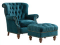 Fauteuil en tissu - Velours - 88 x 90 x 108cm - Bleu pétrole - Chesterfield classique