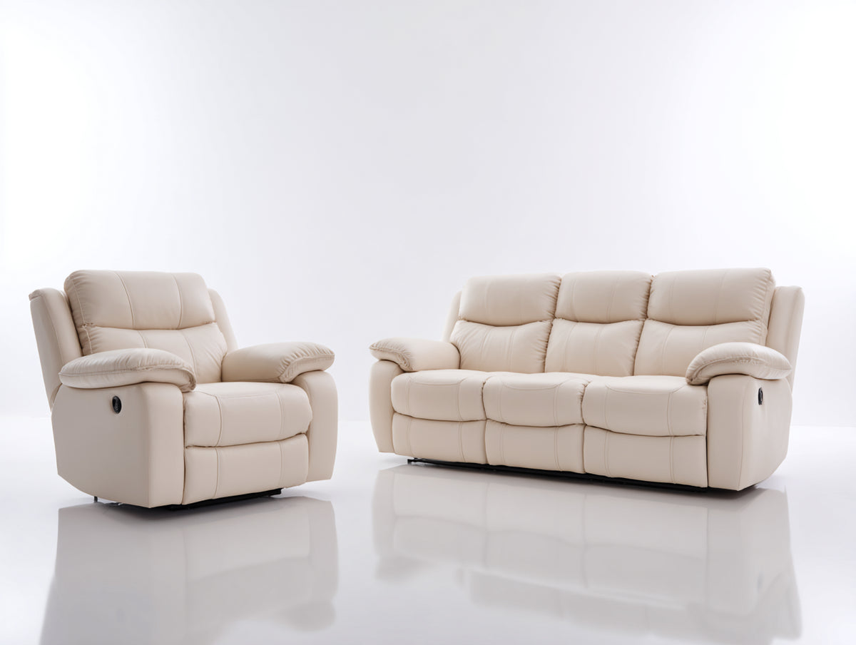 Ensemble de canapés - Similicuir - 223 x 101 x 103cm - Beige crème - Classique relax électrique