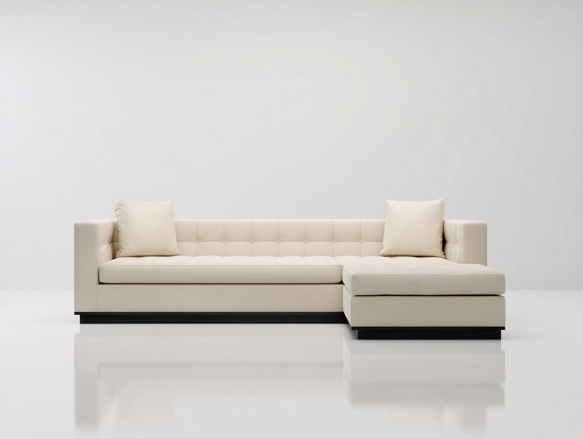 Canapé d'angle - tissu - 289 x 174 x 82 cm - ivoire - style contemporain capitonné