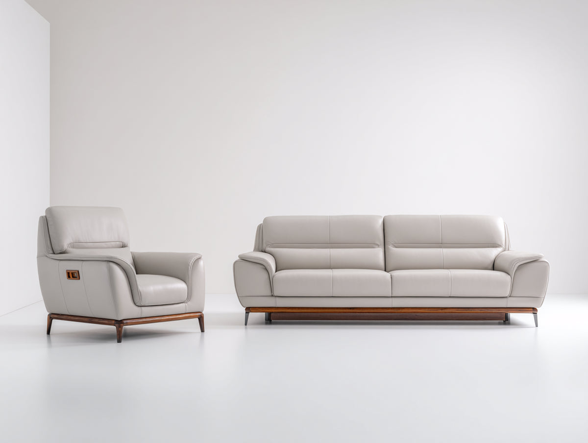 Ensemble de canapés - Similicuir - 188 x 96 x 99cm - Gris clair-Bois brun - Moderne relax électrique