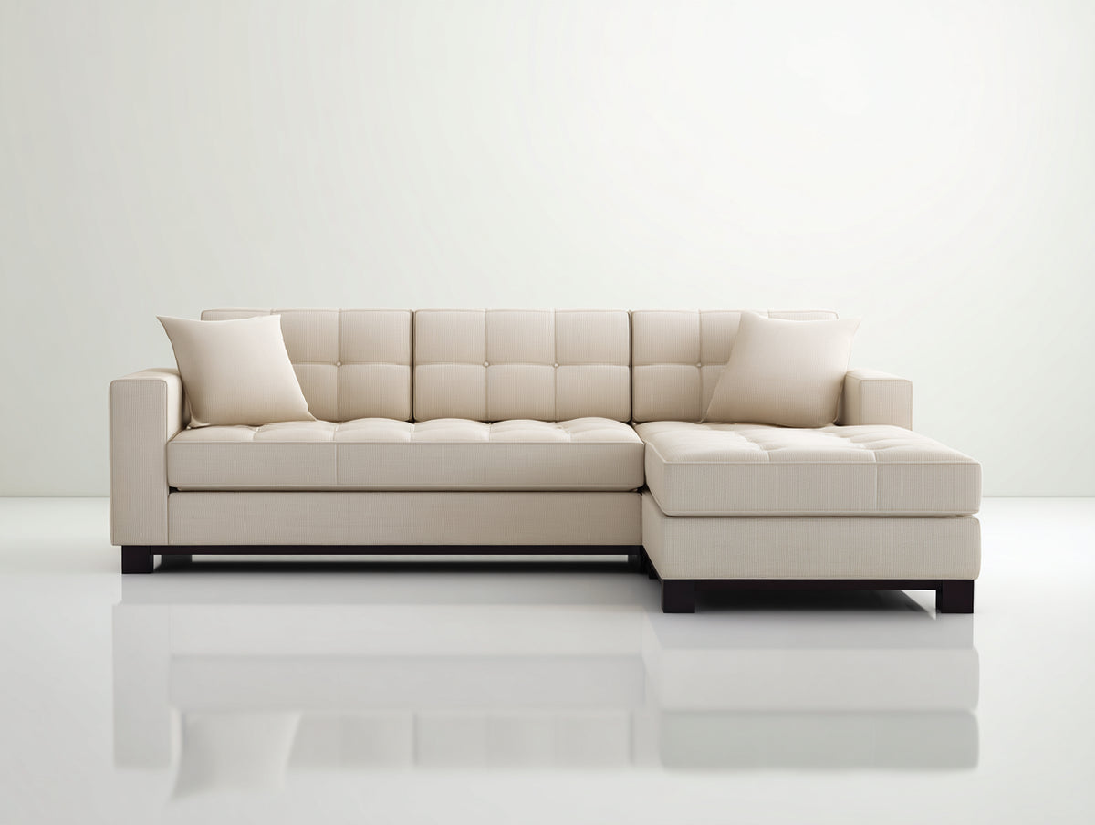 Canapé d'angle - tissu - 287 x 175 x 86 cm - crème - style moderne capitonné