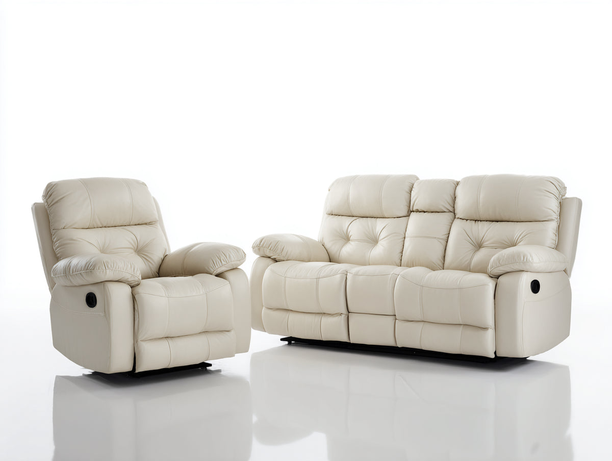 Ensemble de canapés - Similicuir - 218 x 99 x 104cm - Blanc crème - Classique relax