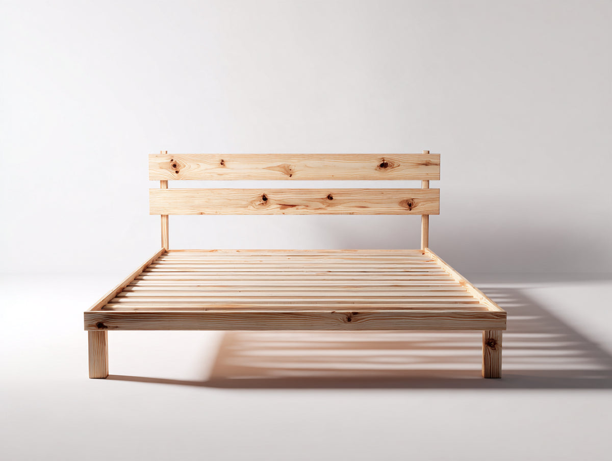 Lit double - bois - 211x169x96 cm - bois naturel - style rustique