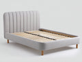 Lit double - tissu-bois - 218x176x116 cm - gris clair - style moderne